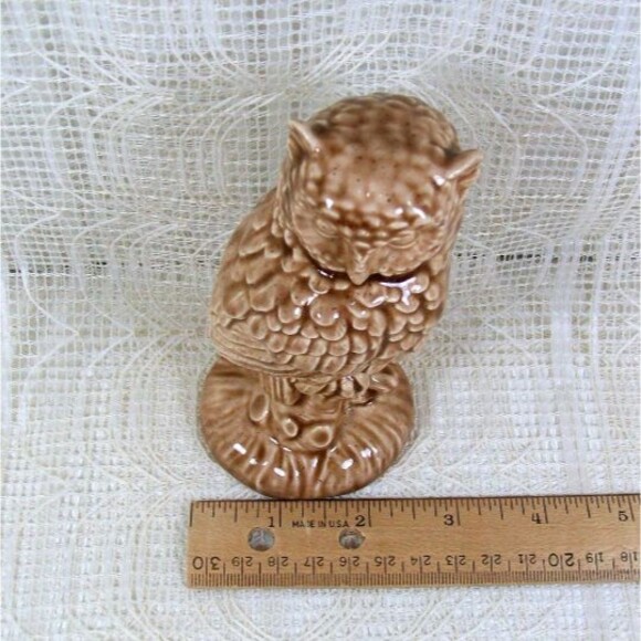 Ceramic Owl Figurine, Handmade Brown Glazed Owl Statue, Owl Decor, Owl Gift - Picture 6 of 6